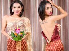 ฝรั่งxxxเย็ดตูดกระเทยสาวไทยใส่ชุดไทยถือกระทงที่คอนโดในวันลอยกระทง